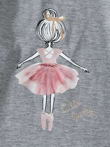 SHEIN Cô Gái Trẻ Đồ họa Hình Áo thun - Xám - Xem 4