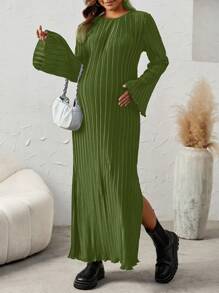 SHEIN 孕婦荷葉袖高衩洋裝 - 綠色 - 查看 5
