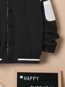 SHEIN Tween Boy Letter Graphic Two Tone Raglan Sleeve Thermal Lined Varsity Jacket - Black and White - View 3