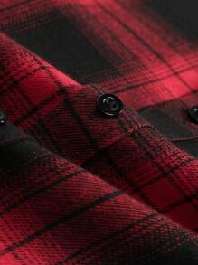 Manfinity Homme Men Plaid Print Button Up Urban Colorful Long Sleeve Shirt, For Husband - Red - View 5