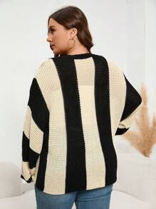 SHEIN LUNE Plus Two Tone Drop Shoulder Sweater Knit Pullover Fall Winter Sweater - Multicolor - View 2