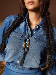 SHEIN VCAY Collar largo con fleco - Dorado - Ver 3