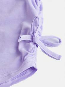 SHEIN Chica adolescente Camiseta con estampado de letra y cordón lateral - Púrpura malva - Ver 4