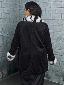 ROMWE PUNK Plus Fuzzy Trim Button Front Coat - Black - View 3