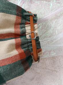 SHEIN 女大童前蝴蝶結泡泡袖T恤和格紋印花紙袋腰短褲 - 彩色 - 查看 5