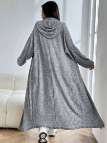 SHEIN EZwear Drop Shoulder Open Front Coat - Grey - View 2
