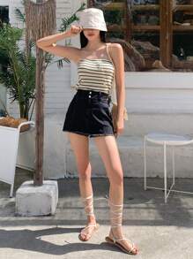 DAZY 條紋印花抹胸上衣 - 黑與白 - 查看 10