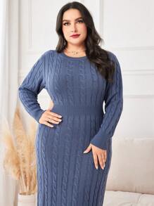 Mulvari Plus Solid Cable Knit Sweater Dress - Blue - View 4