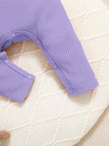 SHEIN Baby Girl Ruffle Trim Ribbed Knit Bodysuit & Pants - Purple - View 4