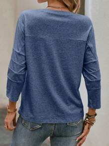 SHEIN LUNE Chất rắn Áo thun Thả vai - Màu xanh lam - Xem 2