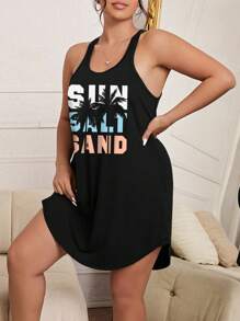 Plus 椰子树 & 字母图案睡衣睡裙