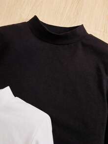 2pcs Tween Girl Letter Graphic Mock Neck Tee - Black and White - View 3