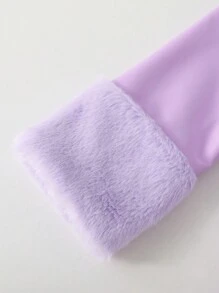 SHEIN 女小童毛茸茸翻領腰帶PU皮革外套 - 紫色 - 查看 6