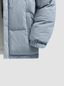 Men Letter Patched Detail Zipper Padded Coat Without Sweater - Blue - View 3