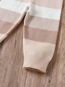嬰兒拼色荷葉邊袖針織毛衣長褲套裝 - 卡其色 - 查看 6