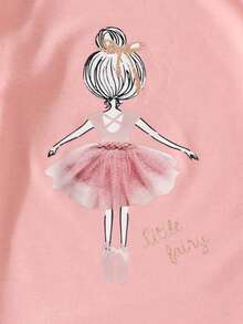 SHEIN 女孩人像圖案T恤 - 粉色 - 查看 5