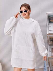 Teen Girl Kangaroo Pocket Drop Shoulder Sweatshirt Dress - White - View 1