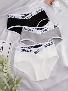 3入組字母圖案撞色滾邊內褲套裝 - 彩色 - 查看 5
