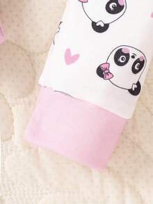 Baby Girl 2pcs Panda & Letter Graphic Contrast Trim Snug Fit PJ Set - Pink - View 6