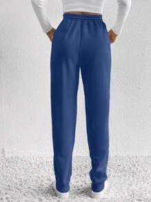 SHEIN Tall Drawstring Waist Slant Pocket Sweatpants - Navy Blue - View 2