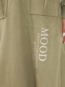 Letter Graphic Flap Pocket Drawstring Hooded Dress - Green - View 8