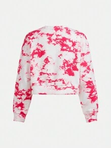 SHEIN 青少年女孩愛心圖案紮染運動衫和喇叭褲 - 玫紅色 - 查看 7