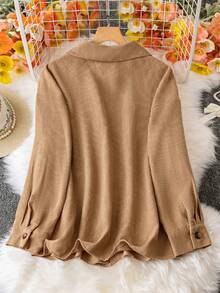 SHEIN LUNE 加落肩翻蓋細節燈芯絨夾克 - 卡其色 - 查看 2