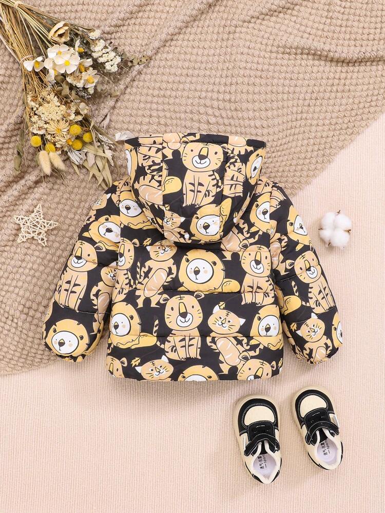 Baby Boy Bear Print Zip Up Hooded Padded Coat