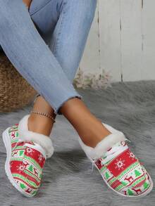 Women's Slip-On Thermal Lined Anti-Slip Sole Flat Shoes - Red - View 2