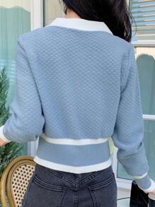 DAZY Autumn/Winter Casual Business Color Block Trim Cardigan,Long Sleeve Tops