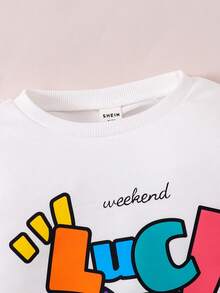 SHEIN 女小童字母圖案連帽衫和運動褲&字母圖案連帽衫 - 彩色 - 查看 6