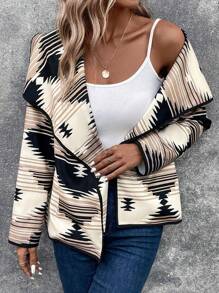 SHEIN LUNE Abrigo con estampado geométrico de cuello cascada con parte delantera abierta - Multicolor - Ver 4