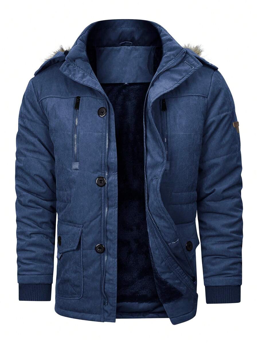 Manfinity Homme Áo khoác nam có nắp có viền mờ có mũ trùm đầu - Màu xanh hải quân - Xem 1
