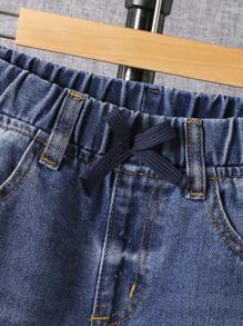 SHEIN Tween Boy Cat Whisker Washed Jeans - Medium Wash - View 4