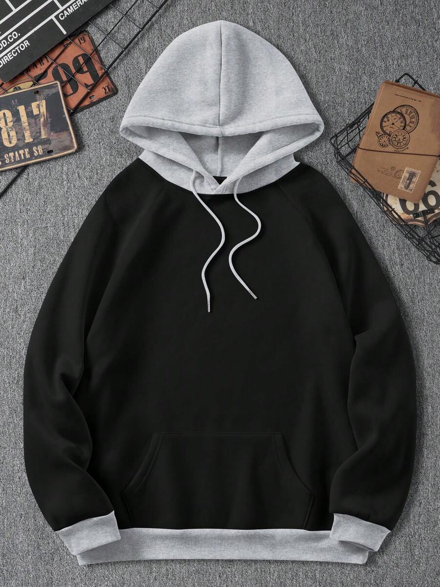 Manfinity Dauomo Nam Plus Khối màu Túi kangaroo Dây rút Áo hoodie ấm áp - Nhiều màu - Xem 1