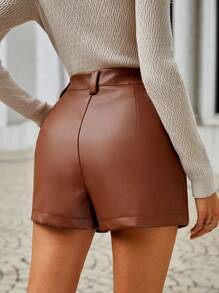 Lavishia Ladies' Solid Color Pleated Shorts Khaki Shorts