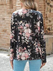 EMERY ROSE 1pc Floral Print Open Front Coat - Multicolor - View 2