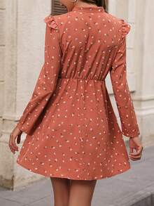 SHEIN LUNE Vestido con estampado floral y lazo en el cuello - Rosa vieja - Ver 2