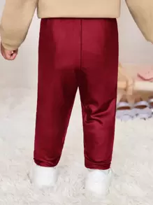 SHEIN Leap Crew Baby Girls' Relaxed Fit, Elastic Waist, Solid Color Leggings - Burgundy - View 2