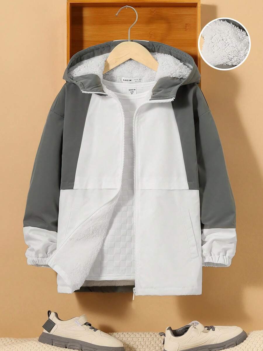 SHEIN Cậu bé Tween Khối màu Lót nhiệt Áo trùm đầu - Nhiều màu - Xem 1