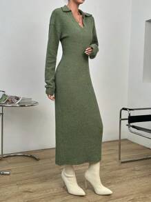 SHEIN Essnce Solid Drop Shoulder Dress - Green - View 4