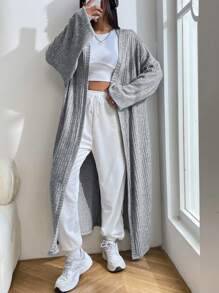 SHEIN EZwear Drop Shoulder Open Front Coat - Grey - View 1