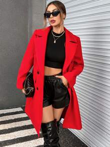 SHEIN Essnce 西裝領雙排釦花呢外套 - 紅色 - 查看 6