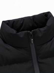 Men Plus Zip Up Vest Padded Coat - Black - View 6
