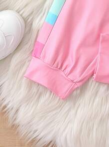 2 件套幼儿女孩彩色卡通飞马印花长袖上衣和条纹裤休闲装，春秋季 - 粉色 - 查看 7