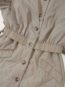 SHEINNeu 带盖口袋腰带绗缝夹棉大衣 - 卡其色 - 查看 8