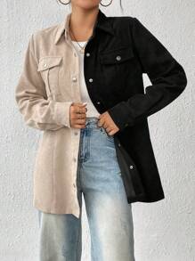 SHEIN Essnce Two Tone Flap Pocket Button Front Coat - Multicolor - View 5