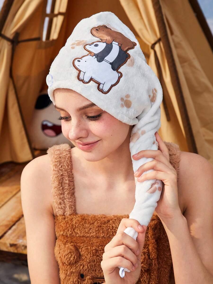 We Bare Bears X SHEIN Bear Embroidery Quick Dry Hair Cap, For Home Bathroom - Multicolor - View 1