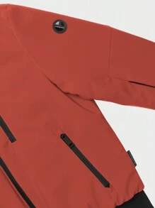 男士字母拼接抽绳连帽棉服外套 - 紅色 - 查看 5