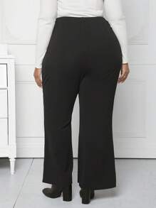 SHEIN CURVE+ Plus Pearls Beaded Split Hem Flare Leg Pants - Black - View 2